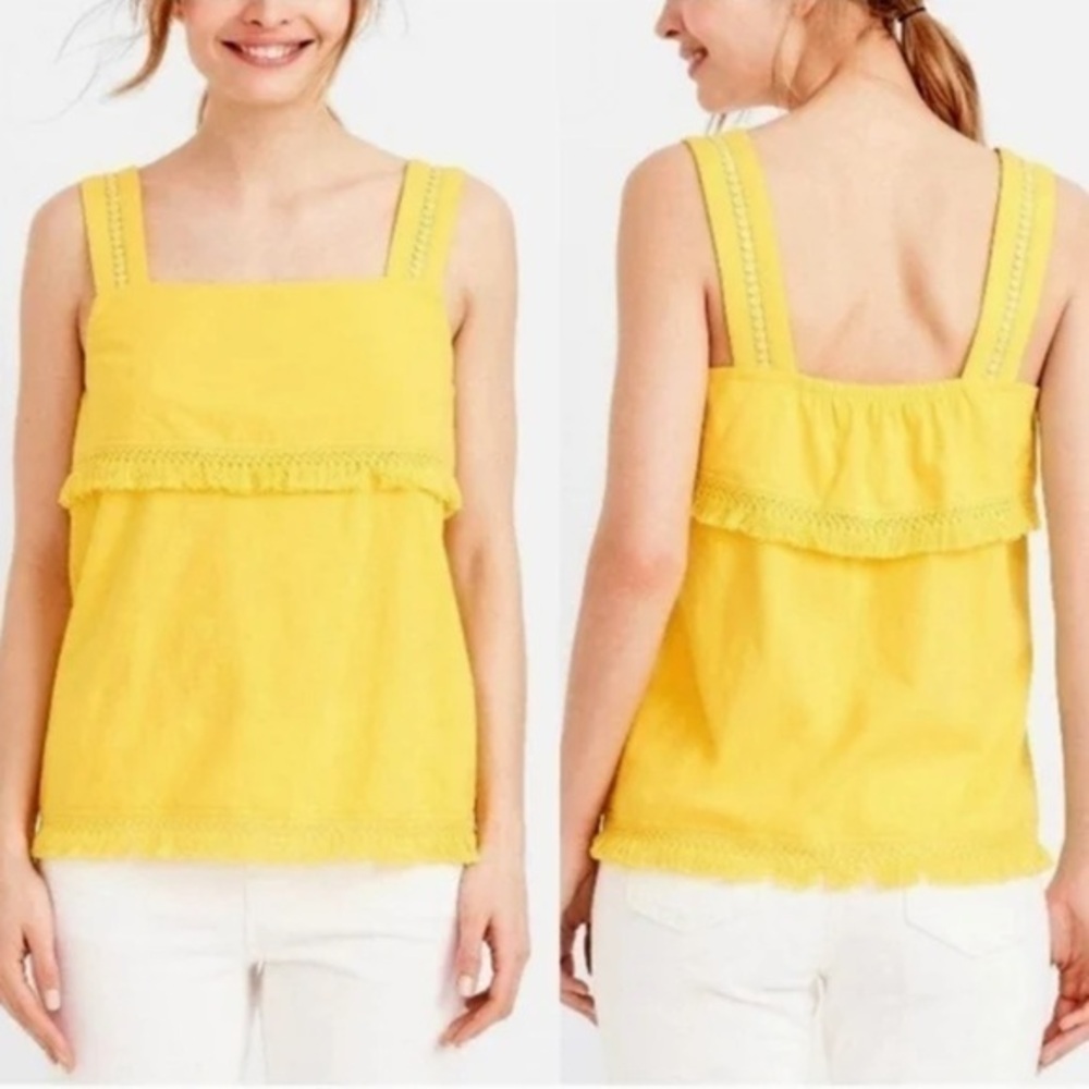 🇪🇸🐠J. Crew Factory tank Square Neckline Sleeveless Blouse Fringe Tassel BUDGET